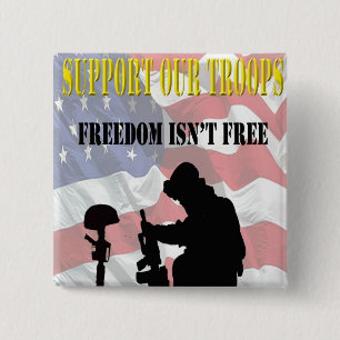 Chapa Cuadrada Apoye a nuestras tropas Pinback