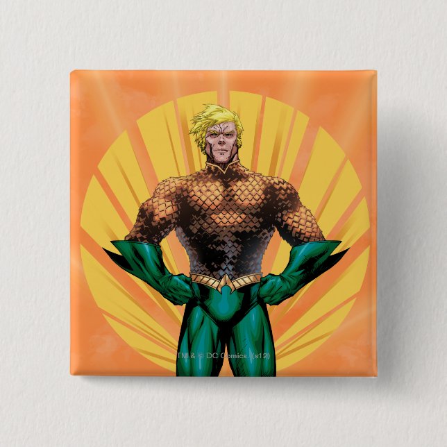 Chapa Cuadrada Aquaman de pie (Anverso)