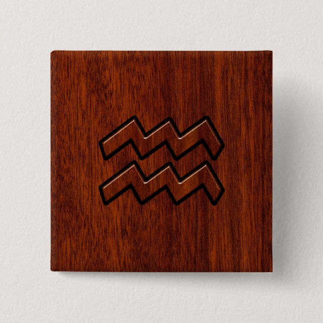Chapa Cuadrada Aquarius Zodiac Rótulo Mahogany Wood Style (Anverso)