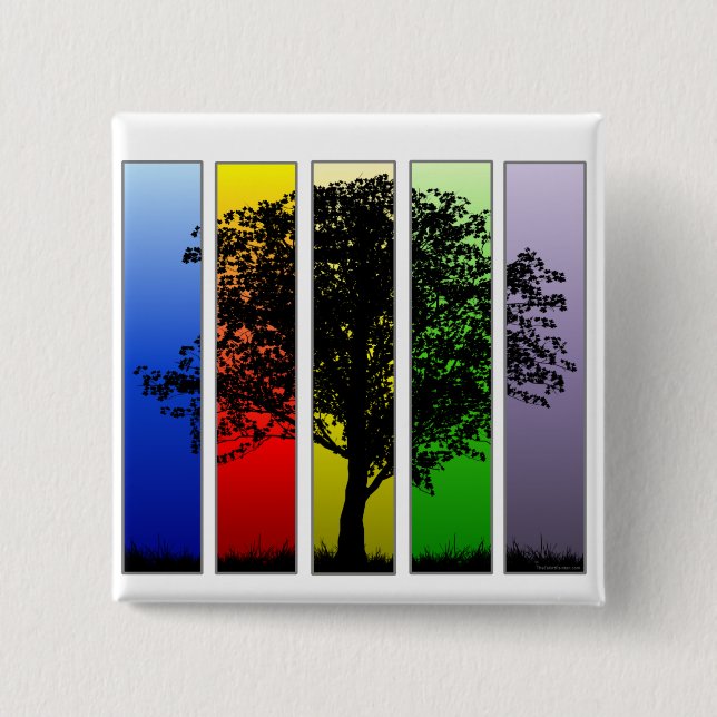Chapa Cuadrada Árbol arcoiris de arte pop (Anverso)
