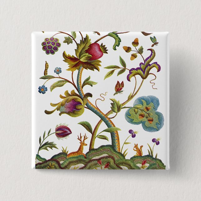 Chapa Cuadrada Árbol de Bordados de Crewel Jacobeo (Anverso)