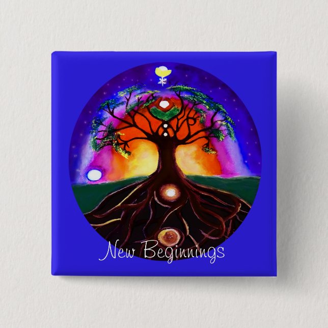Chapa Cuadrada Árbol de la vida pintado único adaptable (Anverso)