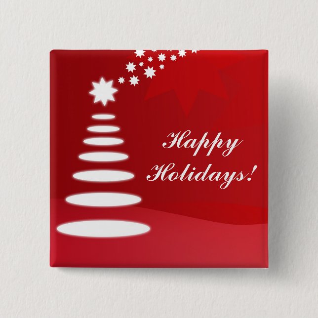 Chapa Cuadrada Árbol de Navidad de ovaciones blancas (Anverso)