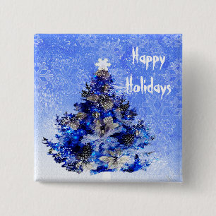 Chapa Cuadrada Árbol de Navidad decorado en azul