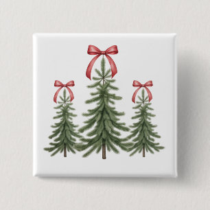 Chapa Cuadrada Árbol de Navidad Lazo Rojo Retro Feliz Navidad Xma