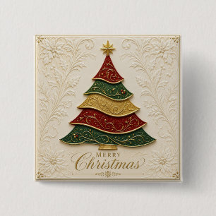 Chapa Cuadrada Árbol de Navidad ornamentado en oro y esmalte
