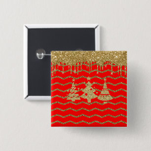 Chapa Cuadrada Árbol de navidad purpurina rojo