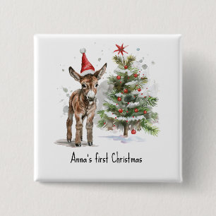 Chapa Cuadrada Árbol de Navidad y burro para el primer cumpleaños