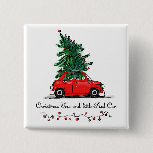Chapa Cuadrada Árbol de navidad y poco coche rojo