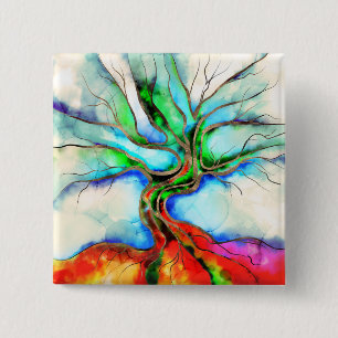 Chapa Cuadrada Árbol de vida - acuarela, tinta y oro