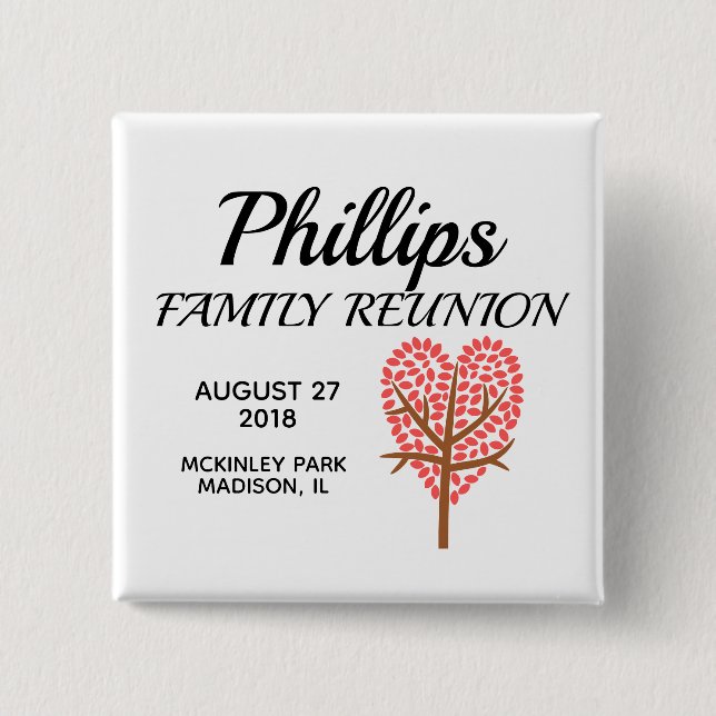 Chapa Cuadrada Árbol del corazón de la reunión de familia (Anverso)