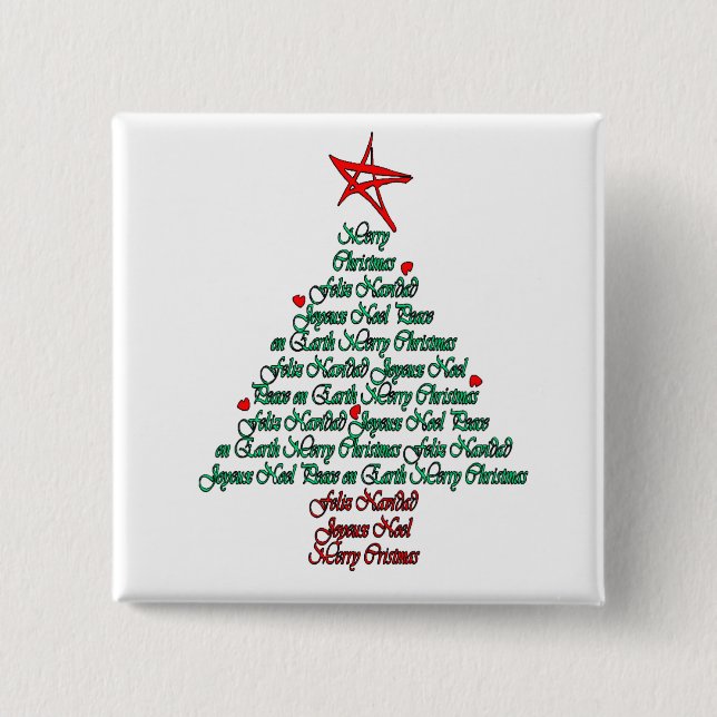 Chapa Cuadrada Árbol natal de Feliz de la tarjeta multilingue de (Anverso)