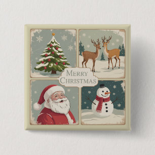 Chapa Cuadrada Árbol Retro Feliz Navidad Santa Claus Vintage