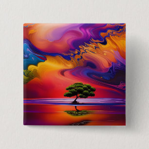 Chapa Cuadrada Árbol solitario en el cielo colorido del agua