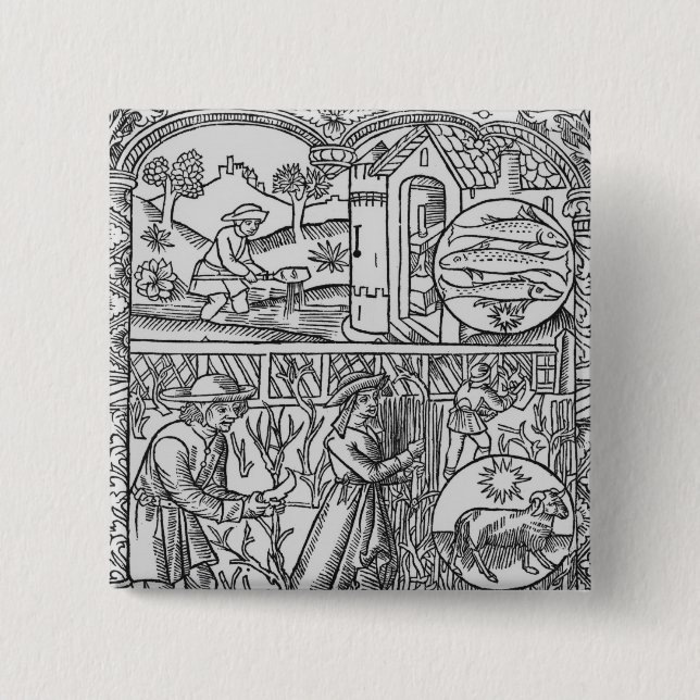 Chapa Cuadrada Árboles de marzo, de la pesca y de la poda, Piscis (Anverso)