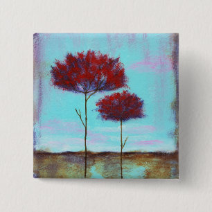 Chapa Cuadrada Árboles del rojo del paisaje del arte acariciado,