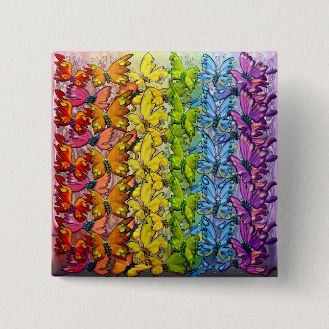 Chapa Cuadrada Arcoiris de mariposas (Anverso)