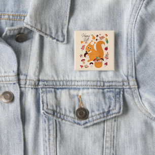 Chapa Cuadrada ardilla linda de otoño con texto personalizado