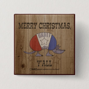 Chapa Cuadrada Armadillo rojo, blanco y azul - Feliz Navidad Y'al