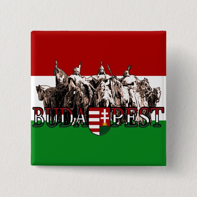 Chapa Cuadrada Arreglo Héroes Húngaros de Budapest con bandera (Anverso)