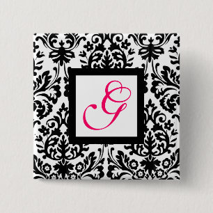 Chapa Cuadrada ART NOUVEAU DAMASK SQUARE MONOGRAM, fucsia rosa