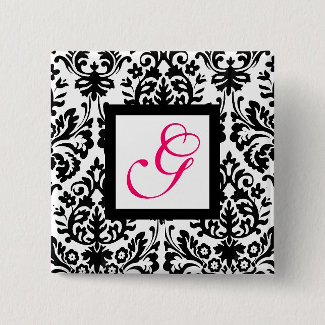 Chapa Cuadrada ART NOUVEAU DAMASK SQUARE MONOGRAM, fucsia rosa (Anverso)