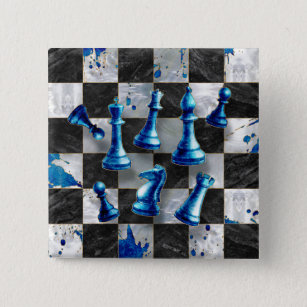 Chapa Cuadrada Arte abstracto de ajedrez - Mármol azul