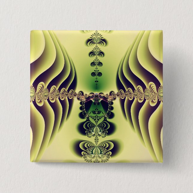 Chapa Cuadrada Arte abstracto de simetría fractal verde lima (Anverso)
