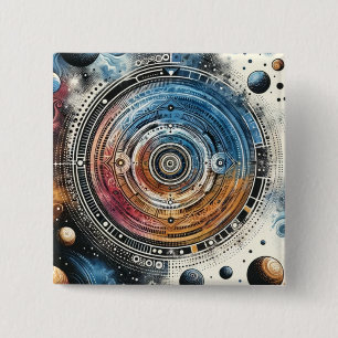 Chapa Cuadrada Arte cósmico estilo Batik futurista - Diseño espac
