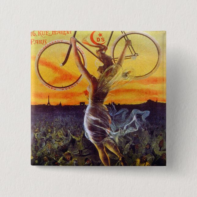 Chapa Cuadrada Arte de bicicleta francés vintage (Anverso)