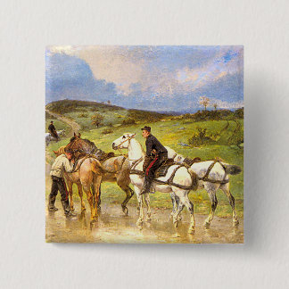 Chapa Cuadrada Arte de caballos vintage: Cambiando caballos