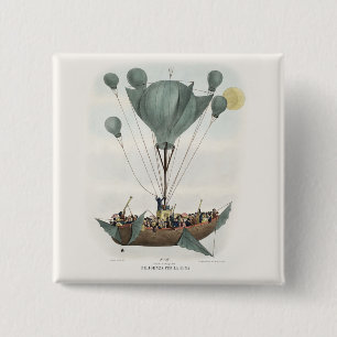 Chapa Cuadrada Arte de Dirigible Globo Aerostático Antiguo