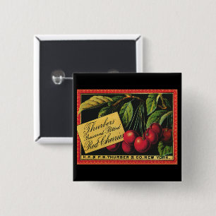 Chapa Cuadrada Arte de etiqueta de caja de frutas vintage, cereza
