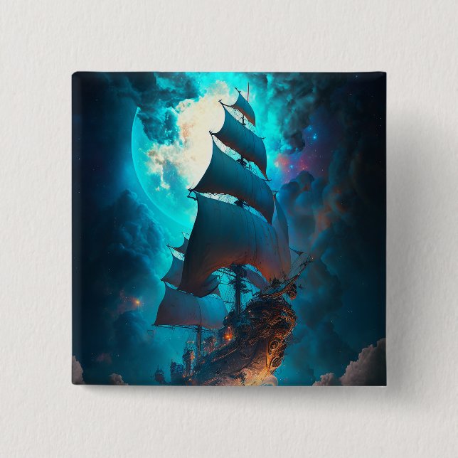 Chapa Cuadrada Arte de fantasía de barco volador (Anverso)