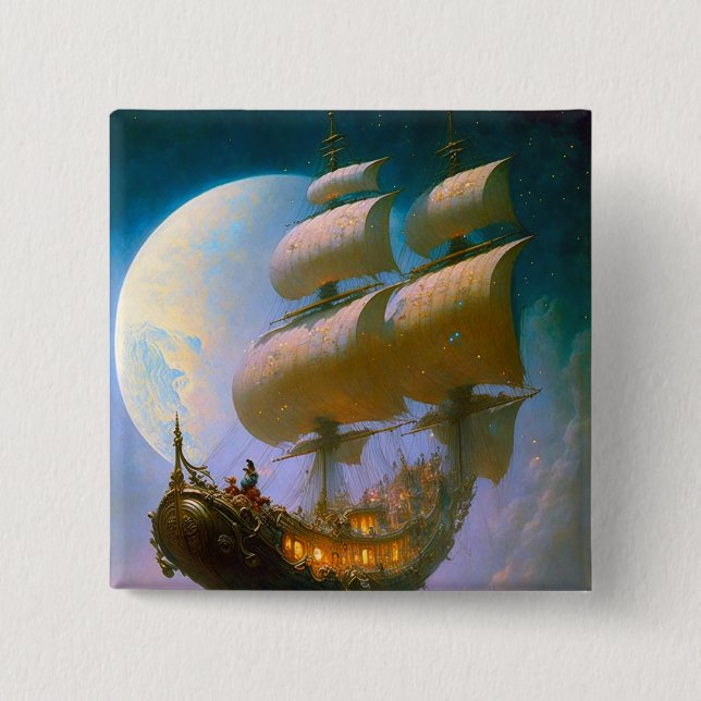 Chapa Cuadrada Arte de fantasía de barco volador (Anverso)