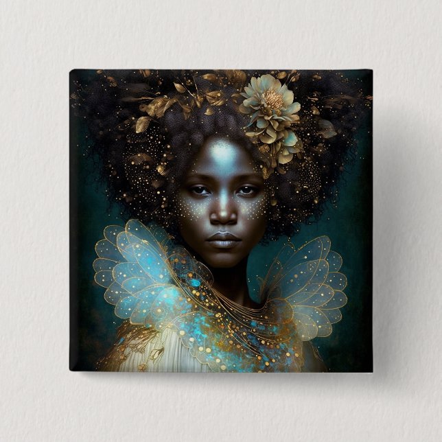 Chapa Cuadrada Arte de fantasía de diosa negra (Anverso)