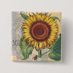 Chapa Cuadrada Arte de Flor de Damasco Vintage Girasol