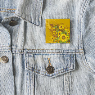 Chapa Cuadrada Arte de girasol grunge negrita floral amarilla rús