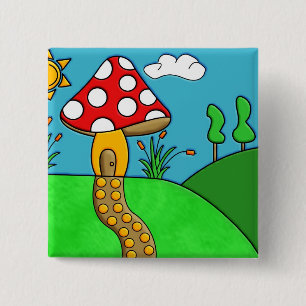 Chapa Cuadrada Arte de hongos caprichosos del bosque