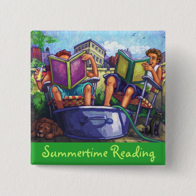 Chapa Cuadrada Arte de lectura en verano (Anverso)