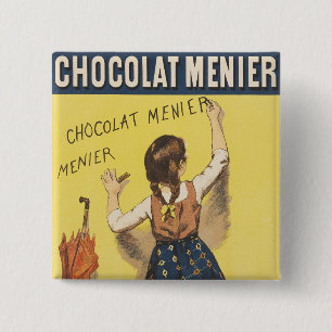 Chapa Cuadrada Arte de niña francesa de Chocolat Menier de 1892