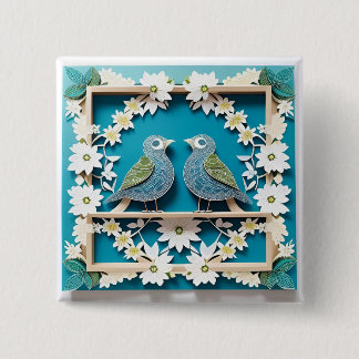 Chapa Cuadrada Arte de papel de Jay birds azul