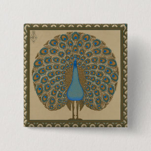 Chapa Cuadrada Arte de pavo real azul dorado vintage de Walter Cr