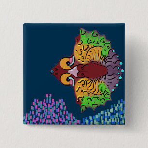 Chapa Cuadrada Arte de pescado abstracto con escritura tailandesa