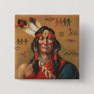 Chapa Cuadrada Arte de retrato vintage de jefe nativo americano
