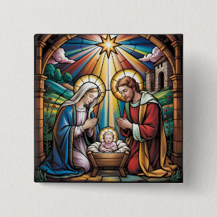Chapa Cuadrada Arte de vidrio emplomado de la Natividad – Navidad
