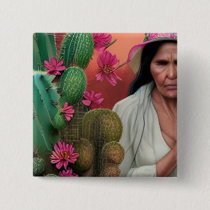 Chapa Cuadrada Arte digital floral surrealista abuela