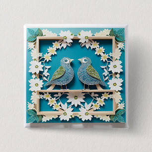 Chapa Cuadrada Arte en papel de pájaros arrendajos azules