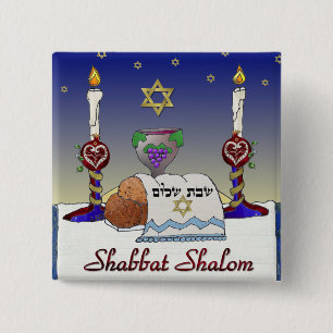 Chapa Cuadrada Arte Judaica Impresión Shabbat Shalom
