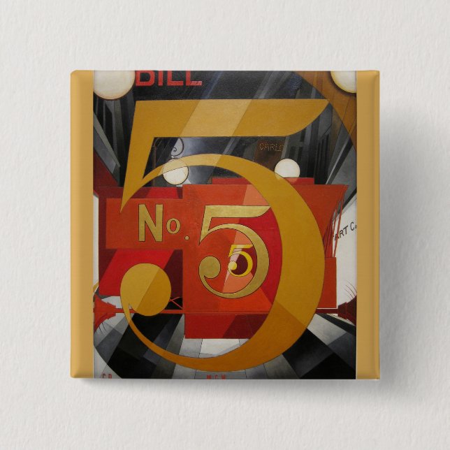 Chapa Cuadrada Arte moderno Cubista Demuth Figura 5 en Oro (Anverso)